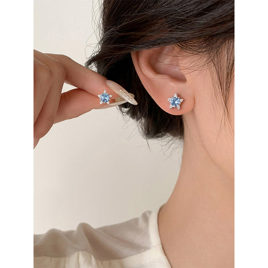 F廠【DQ11324E】S925純銀小清新太陽花耳環女藍色五角星閃鑽高級感百搭耳飾潮
 25.08-5