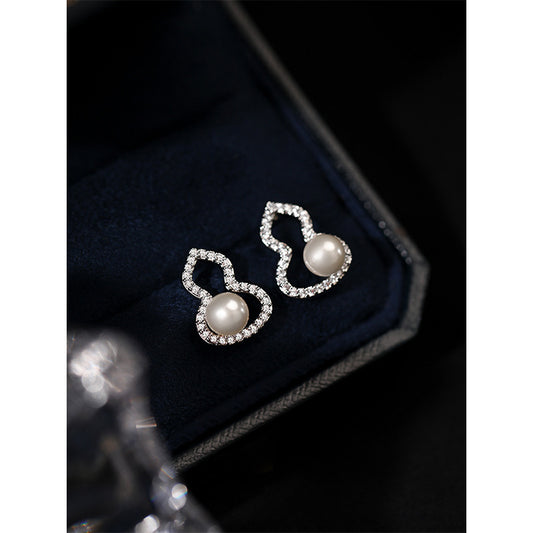 F廠【DQ11567E】S999純銀新中式葫蘆仿珍珠耳環女輕奢小眾鏤空福祿高級感耳飾
 25.09-3