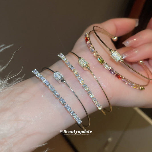 A廠【HB3696】鋯石雙層長方形開口手鐲小眾設計輕奢高級感手環歐美精緻復古手飾 25.04-2