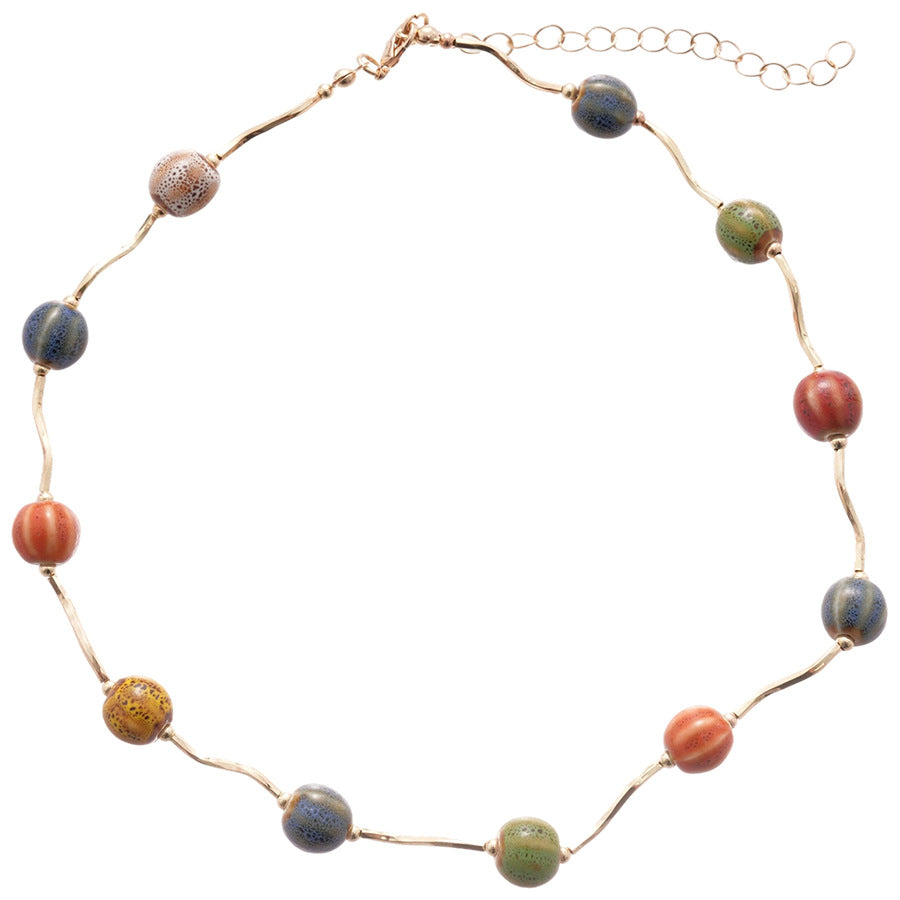 A廠【HN8760】不規則彩色陶瓷串珠項鍊復古甜美小清新鎖骨鏈小眾高級感項鍊 25.05-3