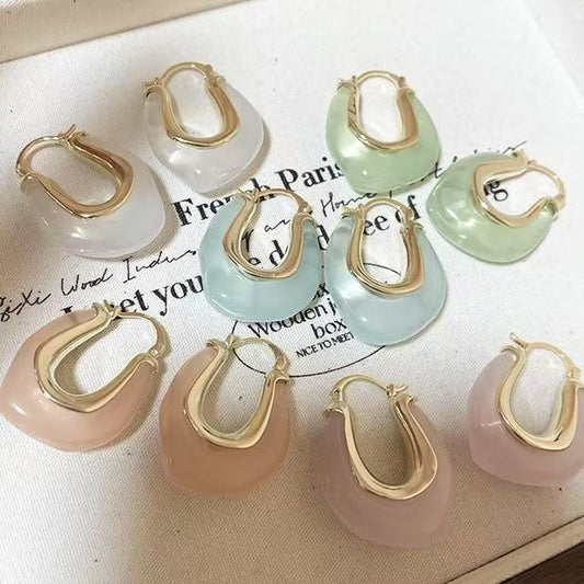 A廠【HE19063】不規則U型樹脂耳扣復古個性百搭耳環輕奢高級感冷淡風氣質耳飾女 25.03-2