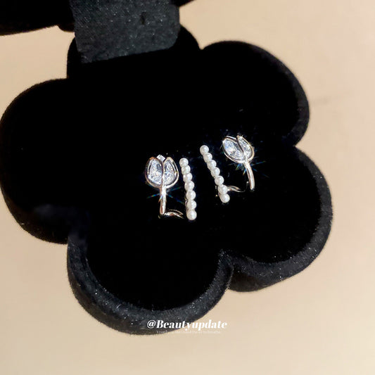 A廠【HE27290】925銀針鬱金香鋯石珍珠耳環女2025新款耳環輕奢高級感耳飾設計感小眾 25.06-3