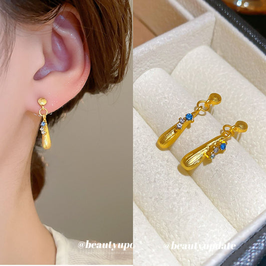 A廠【HE26100】925銀針鑲鑽拉絲水滴耳環法式復古時尚百搭耳環輕奢高級感氣質耳環女 25.04-4