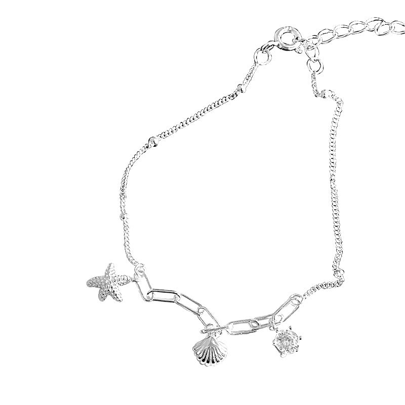 E廠【YC3836N-5361SL】S925純銀夏季貝殼海星套裝女時尚個性ins風海洋手鍊鎖骨鏈 24.04-1