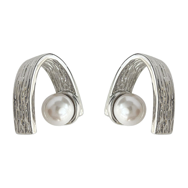 C廠【4097】小眾設計師款紋理幾何個性創意耳環氣質ins網紅玻璃施家珍珠耳飾 24.05-5