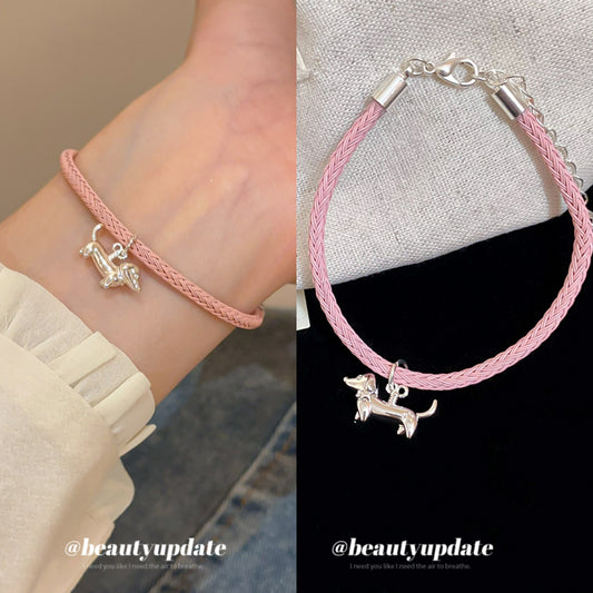 A廠【HB3957】高級感簡約小狗吊墜拉繩手鍊歐美小眾百搭手環清新甜美輕奢手飾女 25.05-3