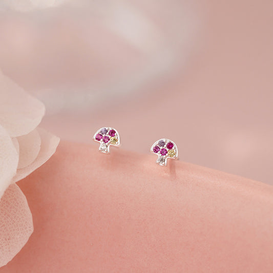 E廠【YC9275E】S999足銀菇鋯石耳環清新設計感獨特個性可愛耳飾 25.06-4