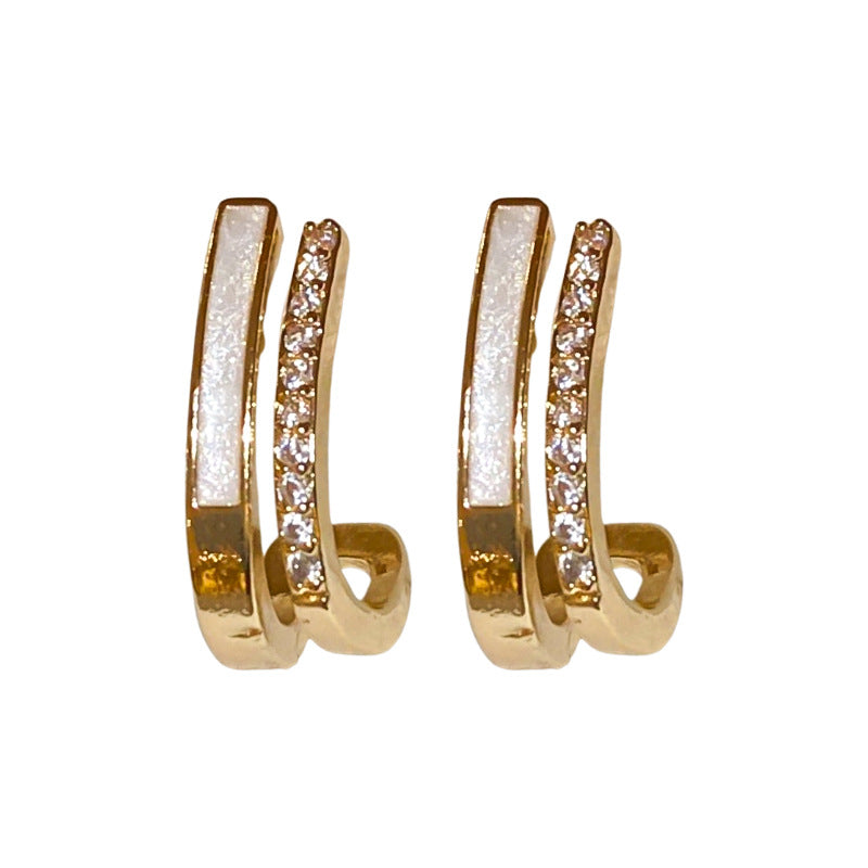 A廠【HE24987】925銀針鋯石滴油雙層C型耳環復古小眾時尚氣質耳環輕奢高級感耳飾女 25.02-4