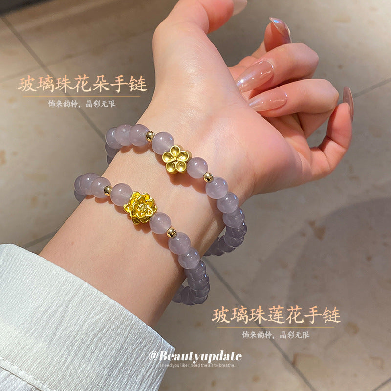 A廠【HB3516】新中式復古蓮花手鍊小眾簡約時尚串珠手串輕奢高級感氣質手飾 25.03-1