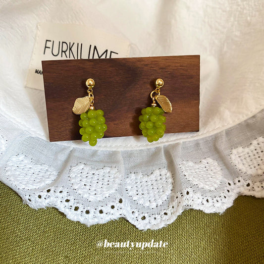A廠【HE26946】925銀針夏季小清新綠葡萄耳環2025新款百搭耳環輕奢高級感耳飾 25.06-2