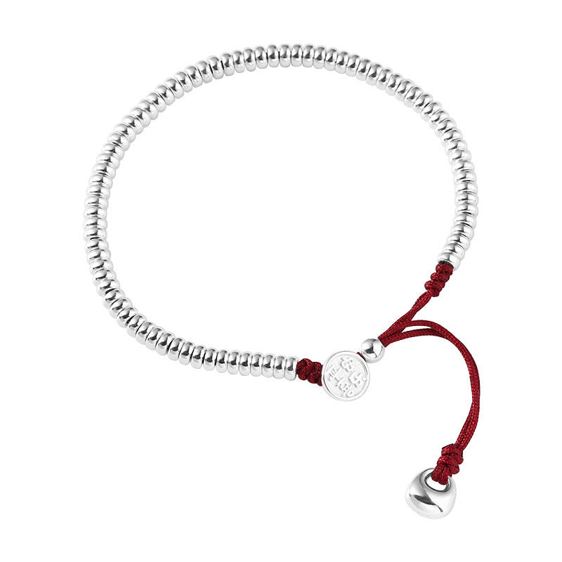 F廠【DQ0911S】S925純銀簡約盤纏手鍊女新中式平安喜樂圓牌串珠紅繩手飾 24.12-2