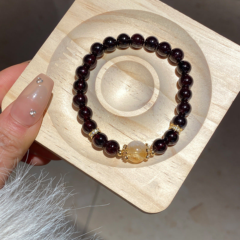 A廠【HB3452】全新中式鋯石石榴石金髮晶手鍊輕奢高級感水晶手串氣質百搭手飾 25.01-4