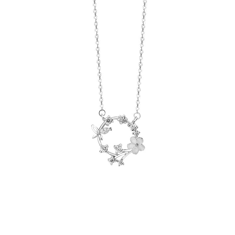 E廠【YC1220N】S999足銀花環蝴蝶項鍊清新甜美氣質小眾森系時尚鎖骨鏈 25.03-2