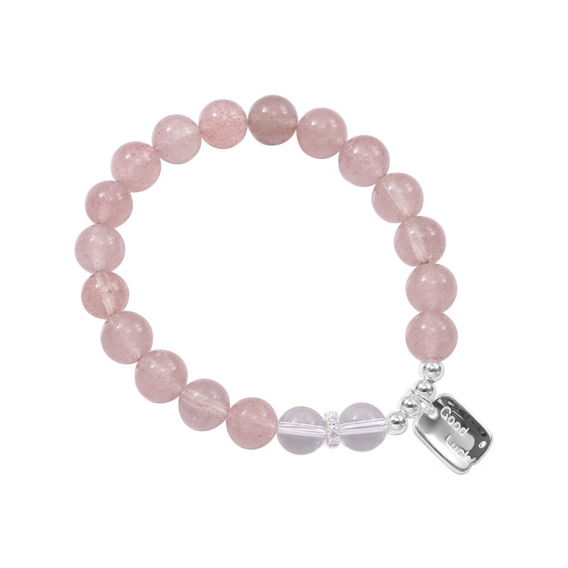 F廠【DQ0720S】小清新天然草莓晶手串女S925純銀goodluck方牌水晶串珠手飾潮 25.07-1