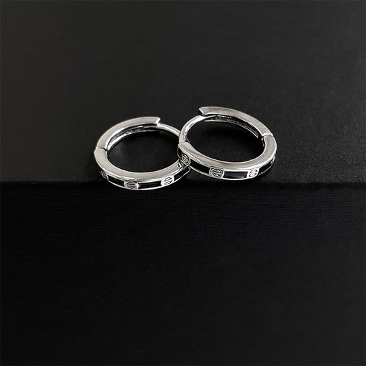 E廠【XDQ10321E】S999純銀復古個性黑色滴油耳環小眾高級感素圈耳環百搭耳飾女
26.01-1