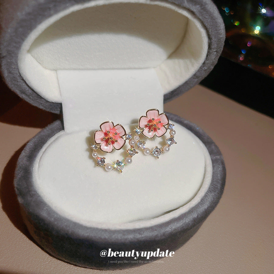 A廠 【HE26547】925銀針鋯石滴油珍珠圓花耳環法式清新甜美耳環輕奢高級感耳飾女 25.05-4