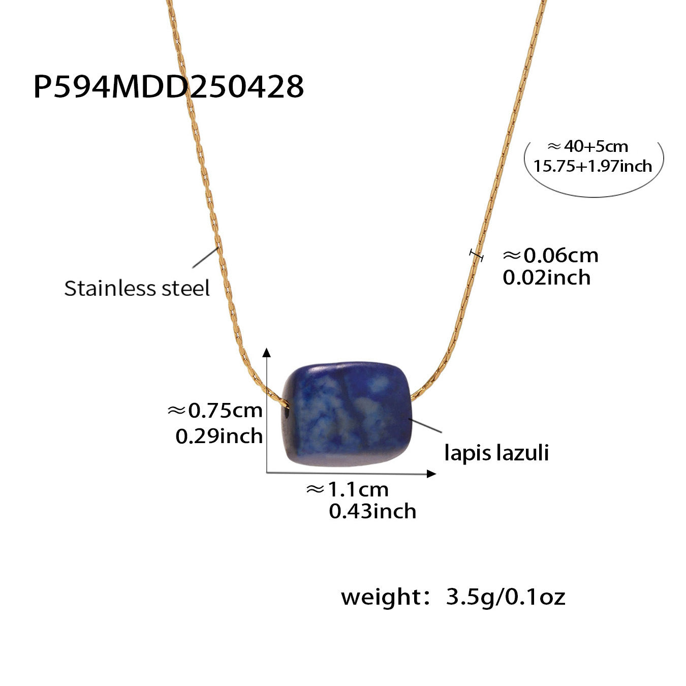 B廠【P594】ins小眾設計不鏽鋼鏈條項鍊藍松石青金石吊墜鎖骨鍊項鍊飾女 25.05-1