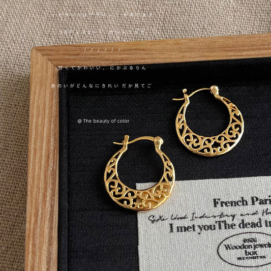 C廠【5247】vintage中古風鏤空花紋耳環法式宮廷風復古輕奢高級感氣質耳飾女 25.04-4