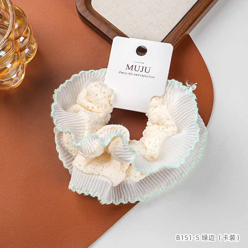 D廠【B151】【卡裝】雙層蕾絲大腸圈頭繩超大號法式鏤空髮圈丸子頭皮筋髮繩 25.05-3「D廠-單筆結帳需滿,NT$600出貨(不含運費)」