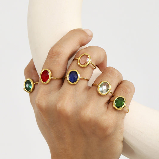 B廠【TXA278】ins小眾設計捷克玻璃開口戒指女不銹鋼包邊戒指18k鍍金飾品 25.06-4