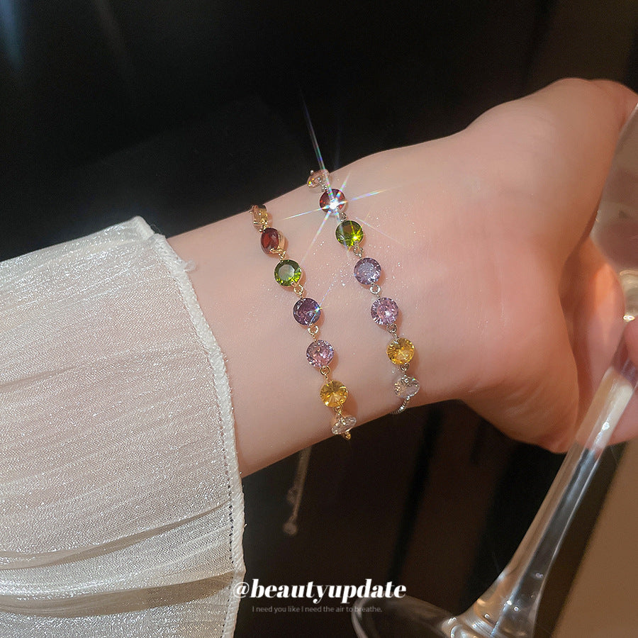 A廠【HB3626】鋯石彩色圓形抽拉式手鍊輕奢高級感手環甜美小眾氣質時尚百搭手飾 25.03-4