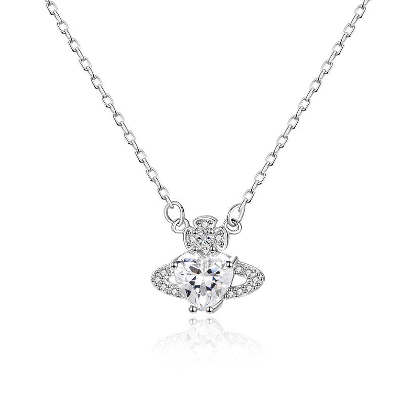 F廠【DQ0262N】足銀999韓版愛心星球項鍊女輕奢風心形閃鋯純銀鎖骨鏈時尚感 25.05-5