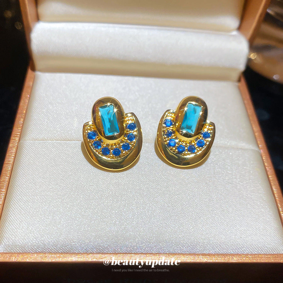 A廠【WE4914】18K真金電鍍925銀針鋯石橢圓形吊墜耳環宮廷風耳環輕奢高級感耳飾女
 25.10-4