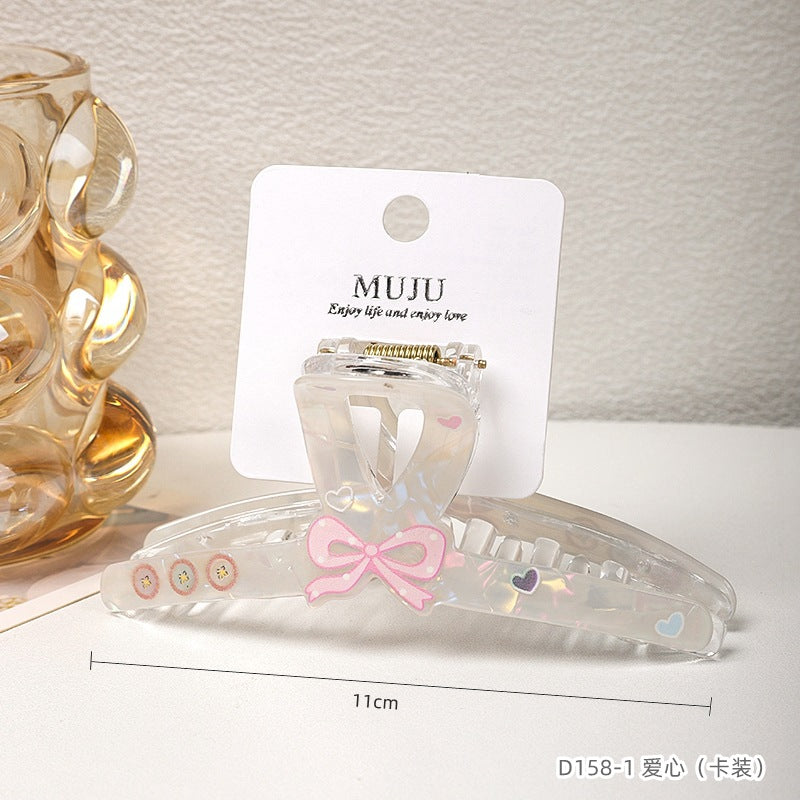 D廠【D158】卡裝蝴蝶結髮夾甜美少女抓夾大號學生兒童髮飾壓克力後腦勺鯊魚夾 25.07-4「D廠-單筆結帳需滿,NT$600出貨(不含運費)」