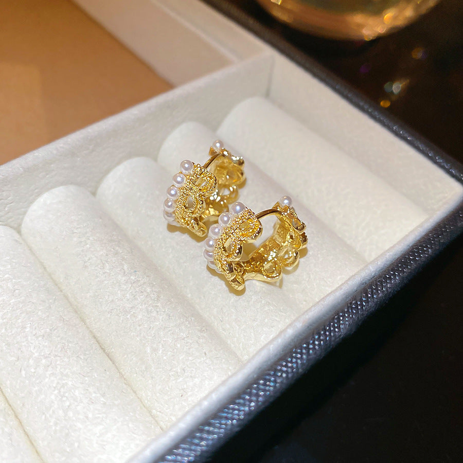 A廠 【HE26230】皇冠蕾絲花邊珍珠耳扣2025新款百搭耳環輕奢高級感耳飾設計感小眾 25.05-4
