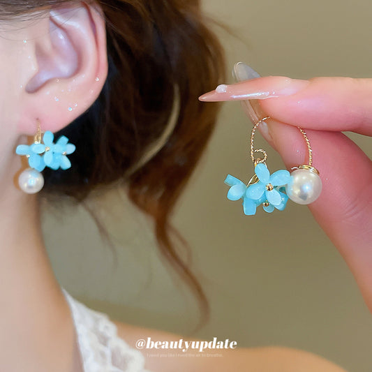 A廠【HE25824】18k真金電鍍珍珠樹脂花朵耳環清新甜美氣質耳環耳飾設計感小眾女 25.06-4