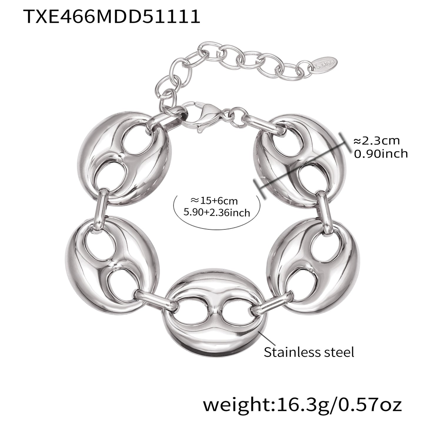 B廠【TXP466】時尚輕奢風光面橢圓形豬鼻子項鍊手鍊套裝不銹鋼鍍18k真金
25.11-3