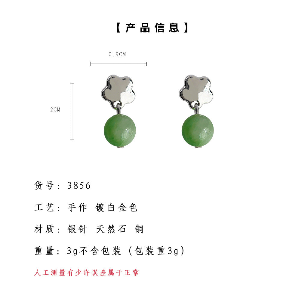 C廠【3856】綠意盎然夏季新款手工設計感森系小清晰幾何天然石耳飾耳環女 24.04-2