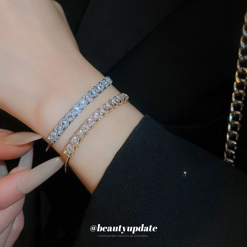 A廠【HB3244】跨境方形鋯石開口手鐲氣質時尚百搭手鐲小眾輕奢高級感手飾 24.11-2