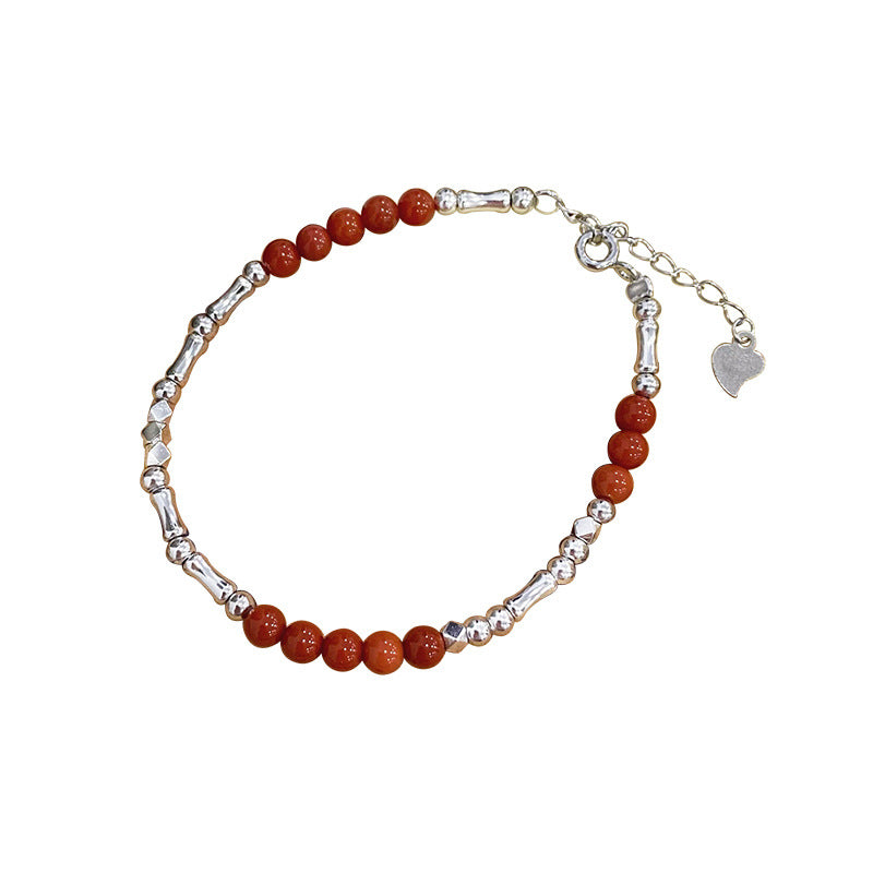 E廠【YC5262SL】S925純銀紅瑪瑙竹節手鍊國風配件本命年新春喜慶高級感手串 24.01-2