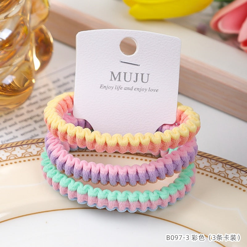 D廠【B097】簡約咖色髮繩高級感3條卡裝皮筋三色條紋褶皺小腸髮圈高馬尾頭繩 24.11-2「D廠-單筆結帳需滿,NT$600出貨(不含運費)」