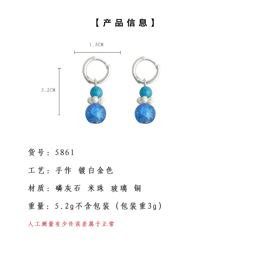 C廠【5861】原創設計師款玻璃琉璃藍色星空手工耳環小眾ins時尚耳環飾品 25.05-1