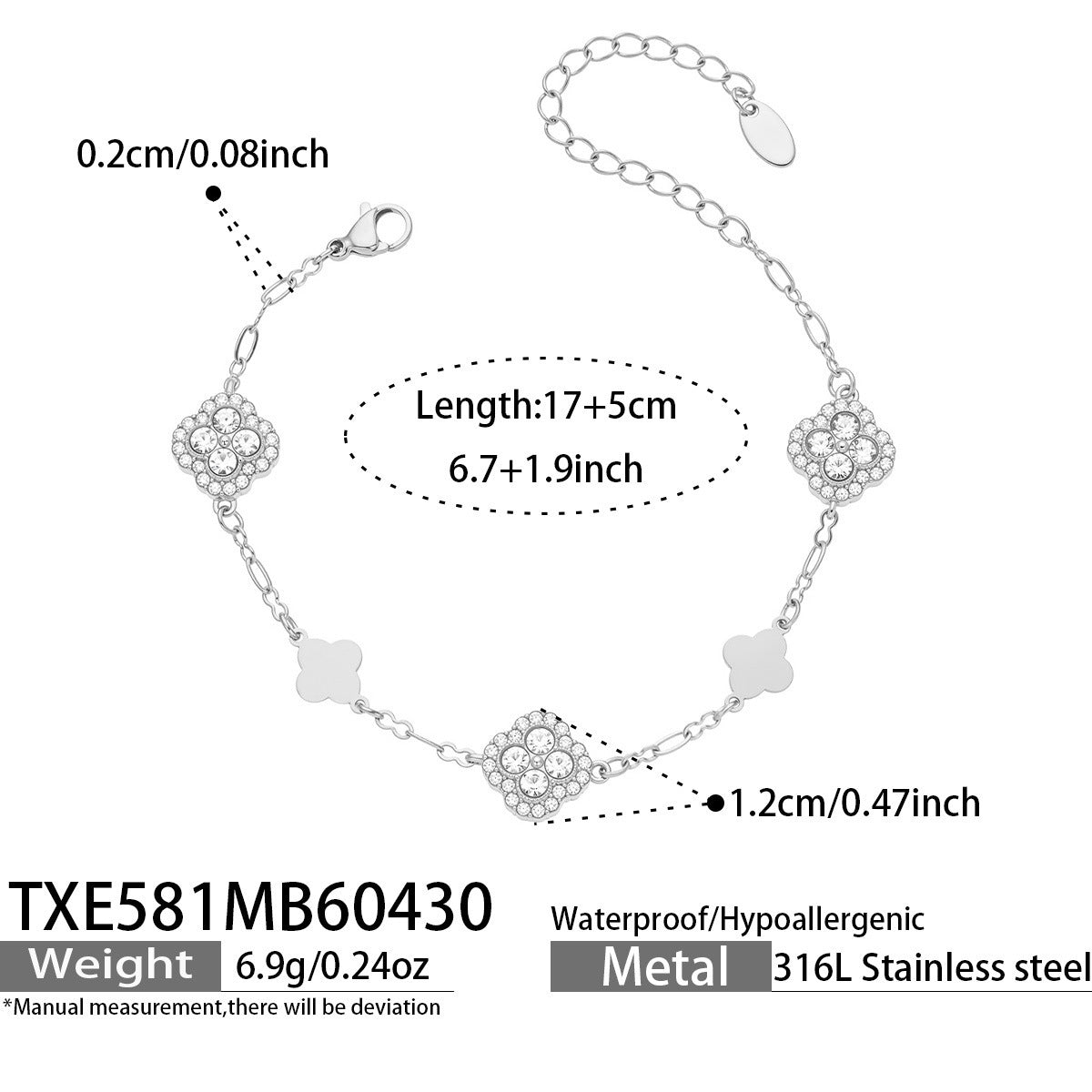 B廠【TXP581】四葉花滿鑽鋯石幾何項鍊手鍊chic歐美時尚輕奢百搭不鏽鋼首飾套裝
26.05-2