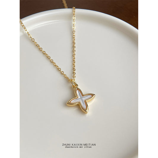 C廠【6640】貝殼芒星厚鍍18K真金強保色鎖骨鏈時尚高級感簡約通勤秀氣 項鍊女
 25.08-5