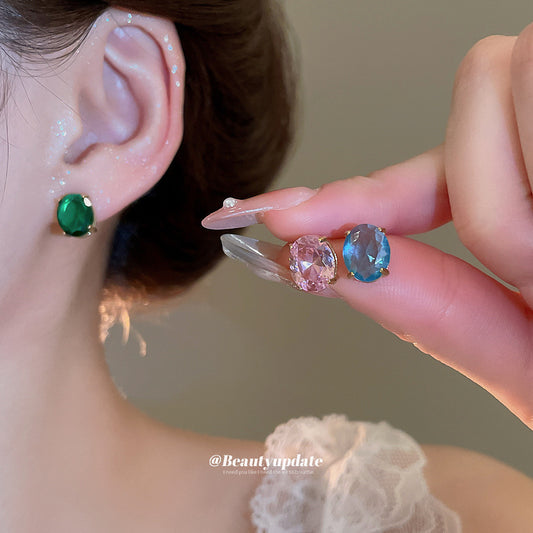 A廠 【HE26581】鈦鋼鋼針鋯石橢圓形耳環韓系簡約優雅精緻百搭耳環輕奢高級感耳飾 25.05-4