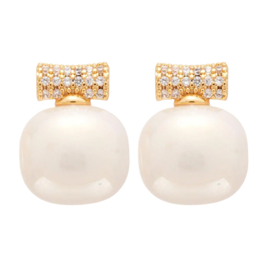 A廠【HE25697】18k真金電鍍925銀針鋯石方形珍珠耳環小眾氣質耳環輕奢高級感耳飾女 25.04-1