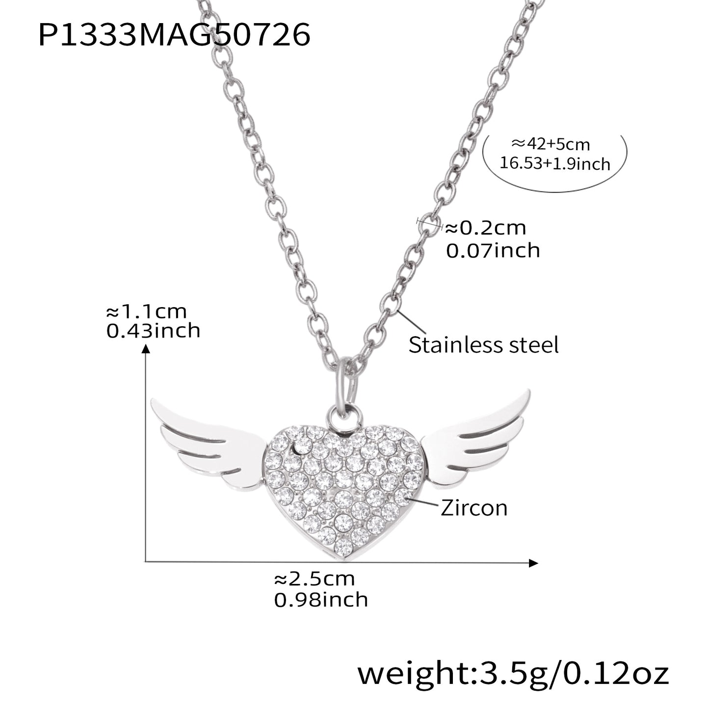 B廠【P1333】歐美飾品天使翅膀愛心鋯石雙層疊戴鎖骨項鍊不鏽鋼鍍18k金 25.08-1