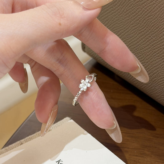 E廠【XDQ8252R】S999純銀簡約拉絲花朵戒指女森系ins風五瓣花開口指環潮
26.06-1