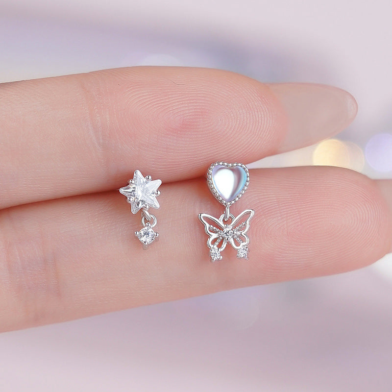 E廠【YC5980E】S925純銀不對稱愛心星星蝴蝶流蘇耳環女時尚個性耳骨耳飾
25.10-5