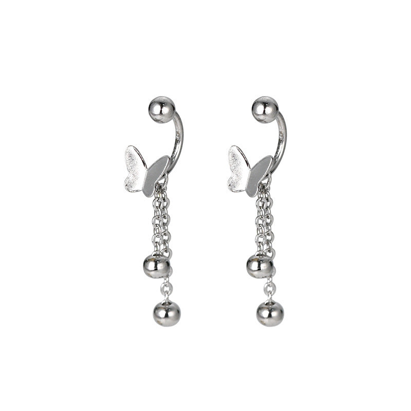 E廠【YC9446E】S999足銀蝴蝶流蘇耳環絕美輕奢高級感耳環螺絲款耳飾小眾設計 24.01-4