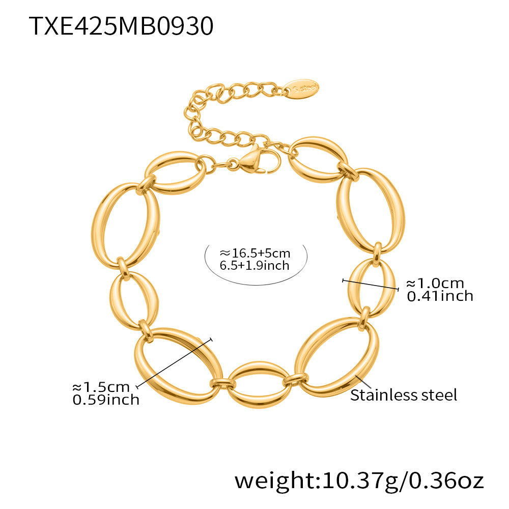 B廠【TXP425】 不銹鋼大小橢圓拼接項鍊手鍊 鍍18k金拼色ins誇張首飾套裝
25.10-2