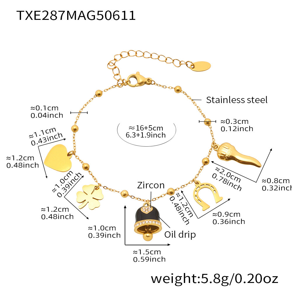 B廠【TXP287】法式浪漫彩釉小鈴鐺愛心幸運草多配件吊墜項鍊手鍊腳鍊套裝 25.06-4