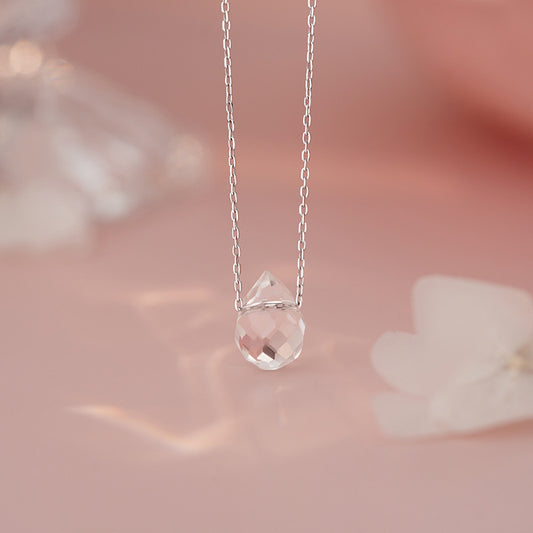 E廠【YC1836N】S925純銀切面水滴珠項鍊簡約自然日常韓風時尚文藝鎖骨鏈 25.06-2