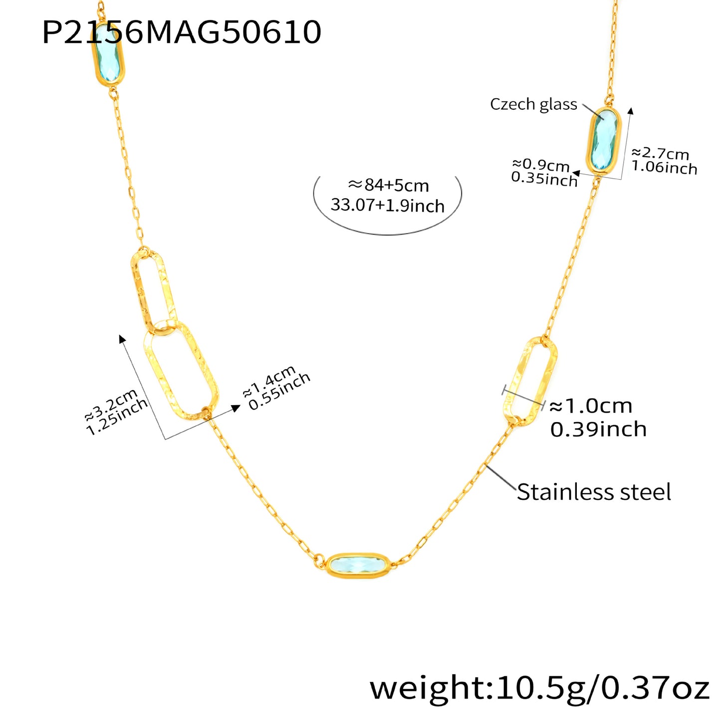 B廠【P2156】歐美時尚雙款式戴切面玻璃石項鍊不鏽鋼材質18k真金飾品 25.06-3