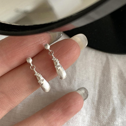 F廠【DQ10514E】S925純銀簡約氣質拉絲水滴耳環女高級感鋯石水滴耳墜溫柔耳飾
 25.08-5