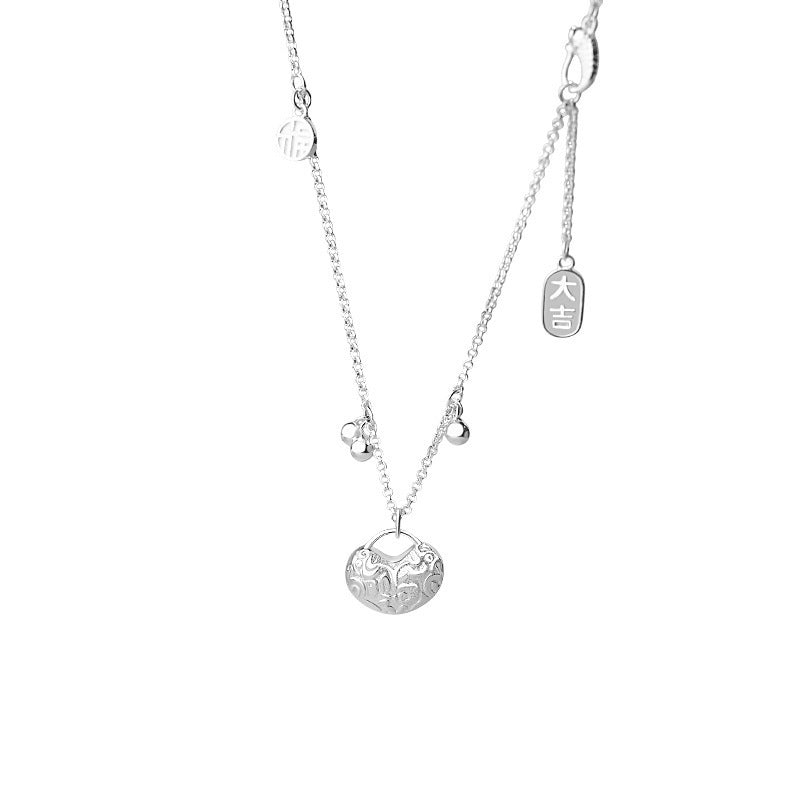 F廠【DQ0400N】S925純銀國風新中式福包吊墜項鍊女大吉大利福牌高級感鎖骨鏈 25.03-3